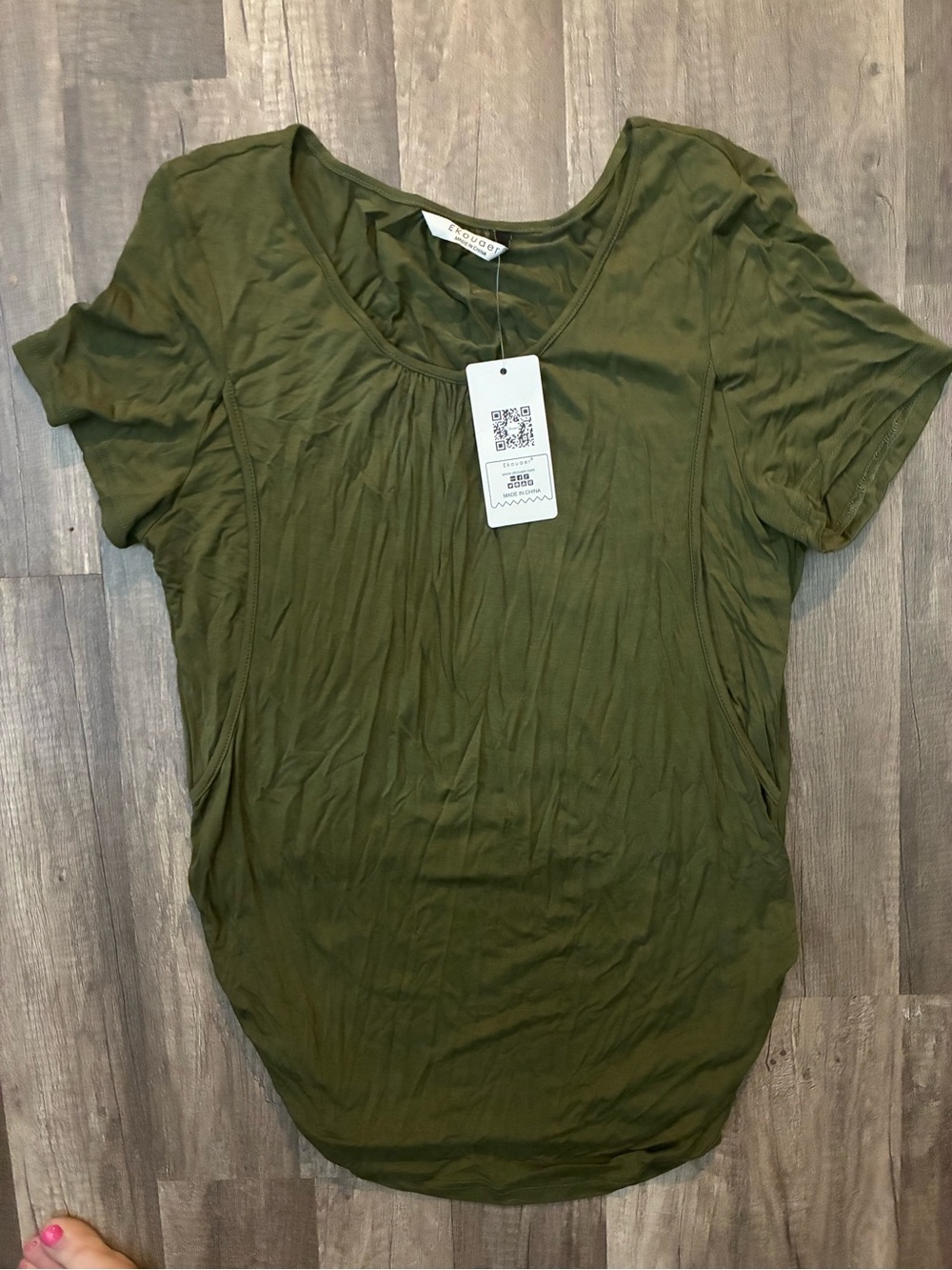 Eileen Fisher Olive Scoop Neck Short Sleeve Top